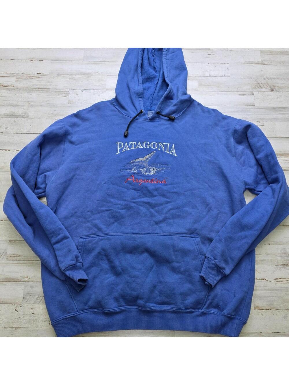 Patagonia Argentina Embroidered Hoodie Sweatshirt Royal Blue Men's XL - Whale